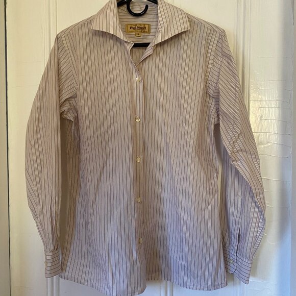Paul Stuart Tops - Paul Stuart Button Down Oxford - Purple and white pin stripes